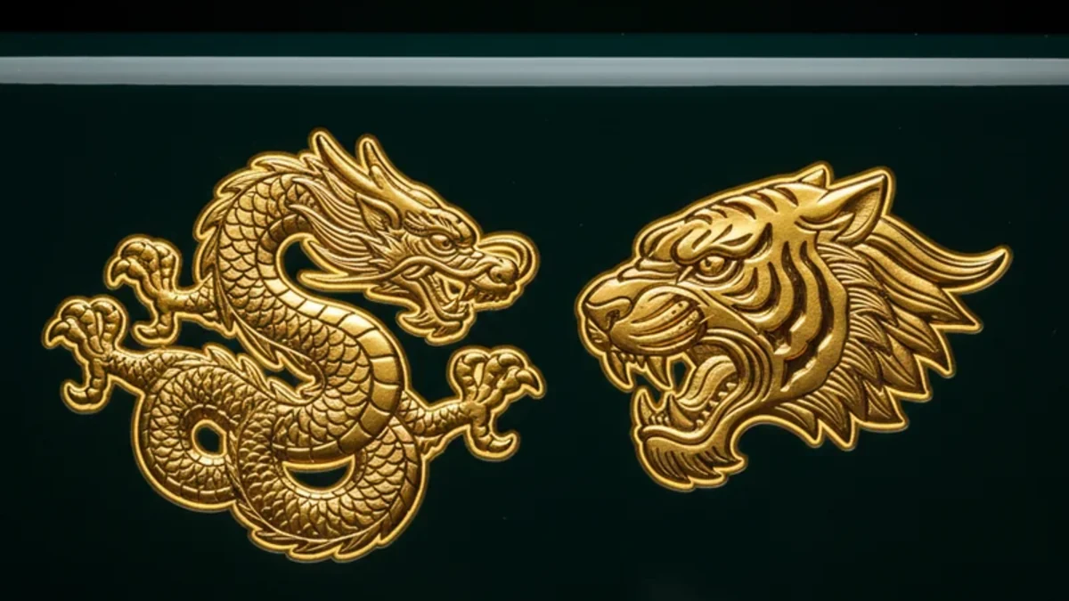 Gold dragon and tiger emblems on dark green, representing KingExch9 com panel card games