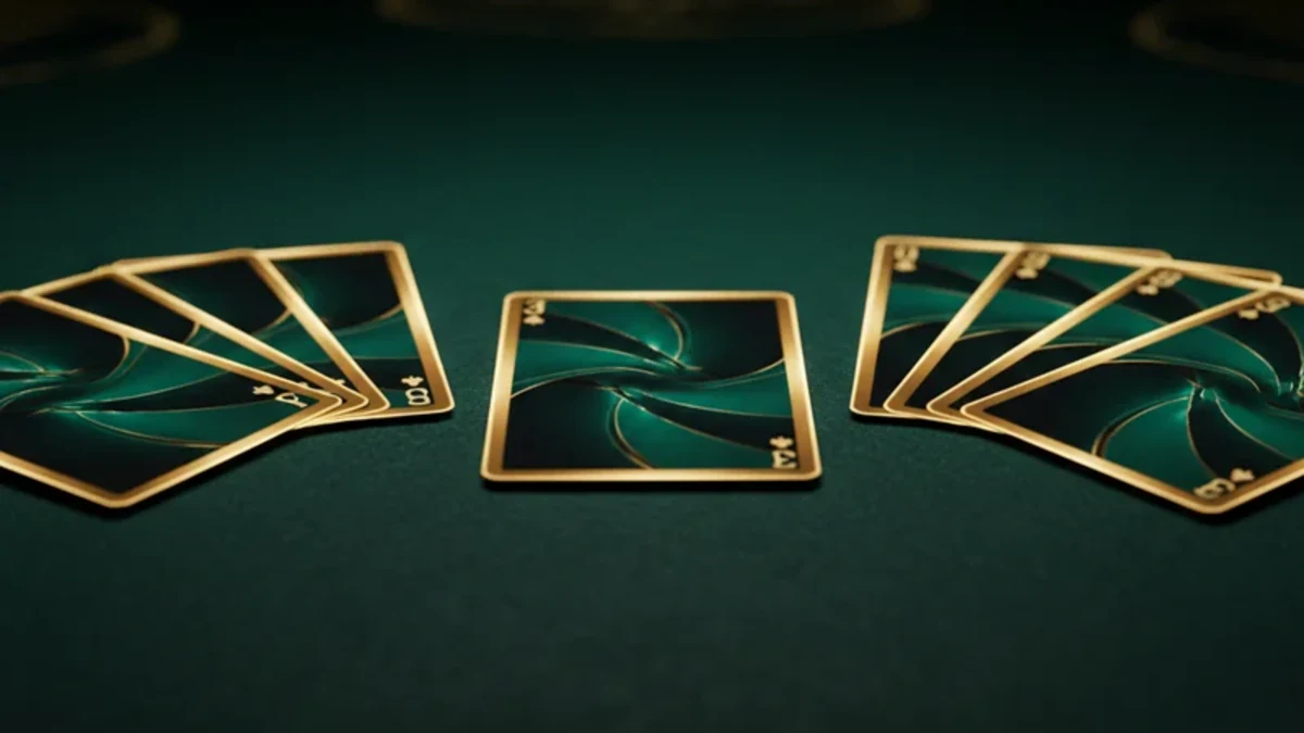 Gold playing cards fanned on a green table, showing the KingExch9 panel games reached after login
