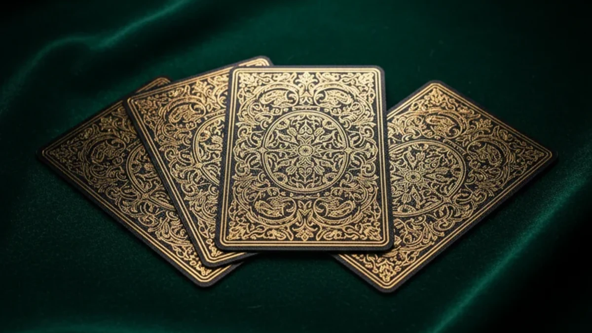 Gold patterned playing cards on green velvet, showing KingExch9 live card game tables